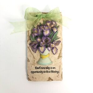 3d relief of purple irises in vase blessing quote wall decor easter friendship